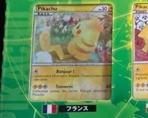 Pikachu World Collection card set displaying all nine language versions of Pikachu illustrated by Naoki Saito