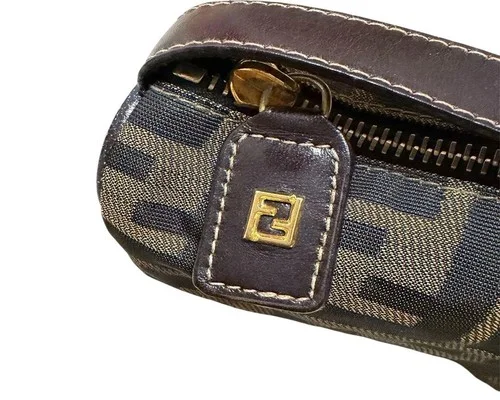 FENDI Zucca zip gold hardware close up