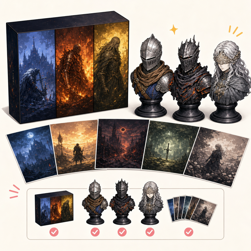 DARK SOULS TRILOGY BOX PS4 Bust up Figure Original Post Card complete Full Set Condition Checklist