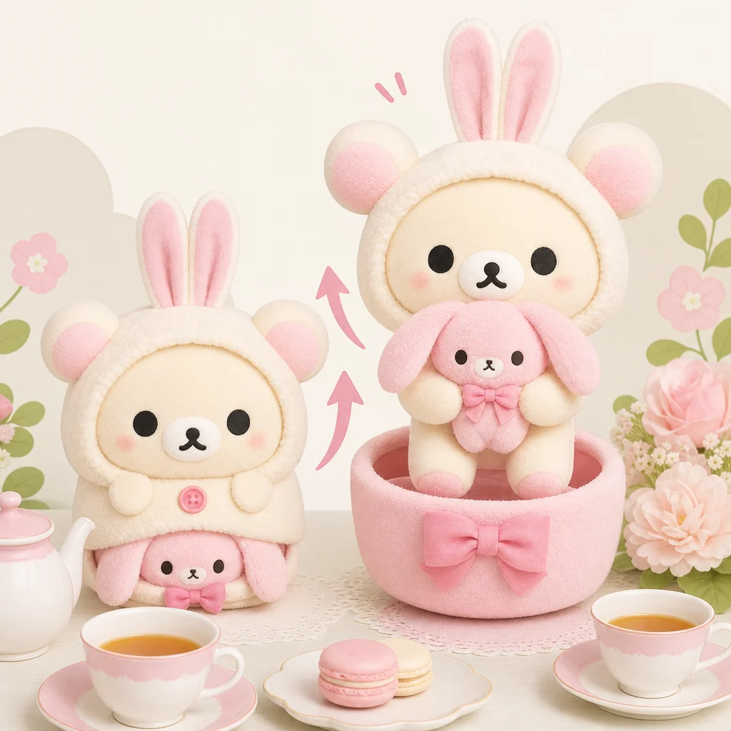 Korilakkuma and Rabbit Tea Time Plush doll up down bunny Gimmick 2020 SAN-X Never Miss New Arrivals from Japan