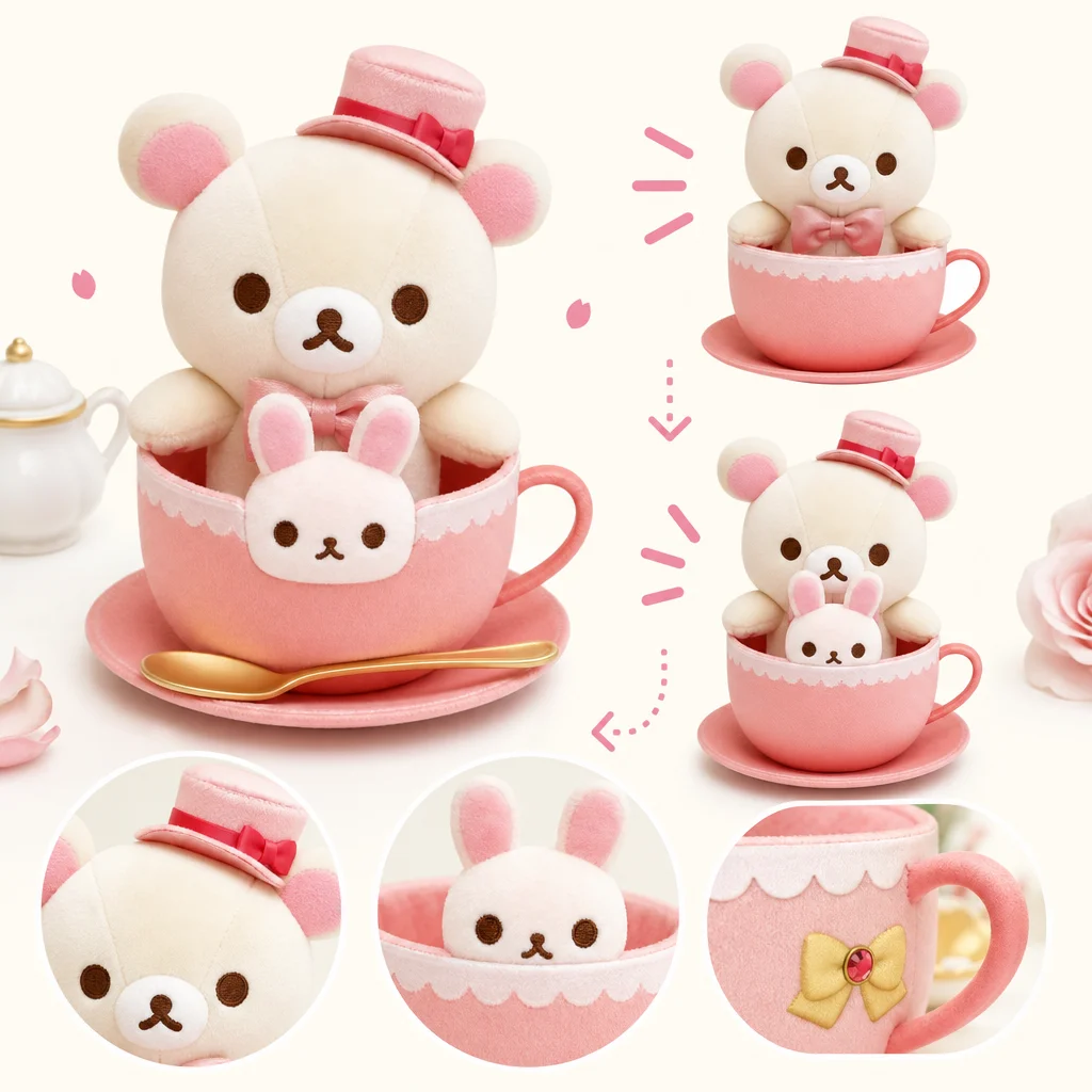 Korilakkuma and Rabbit Tea Time Plush doll up down bunny Gimmick 2020 SAN-X Condition Checklist
