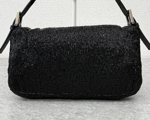 FENDI Mamma Baguette beaded handbag in black, back view