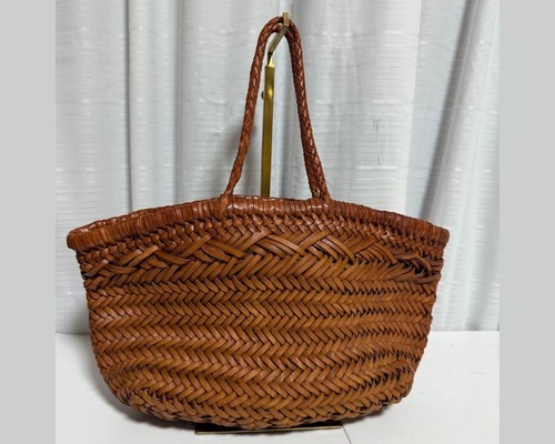 Dragon Diffusion leather mesh tote in brown, front view
