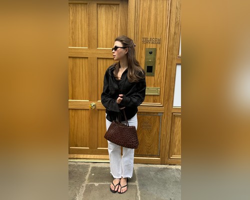 Outfit with a black shirt and white pants