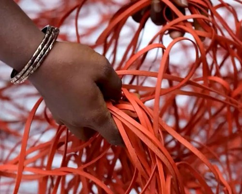 Leather strips dyed with vegetable dyes